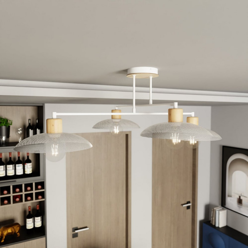 Lampa sufitowa ażurowa z drewnem Kobe IV 100cm biała Emibig