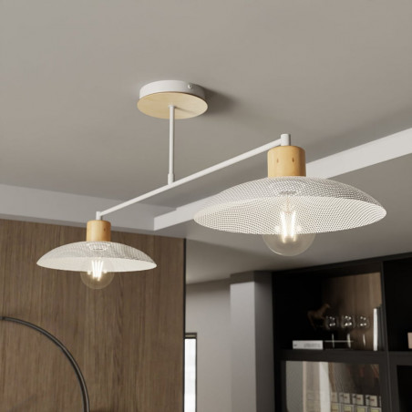Lampa sufitowa ażurowa z drewnem Kobe II 100cm biała Emibig