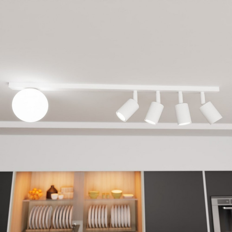 Reflektor sufitowy 4 punktowy ze szklaną kulą Baster 90cm biały Emibig