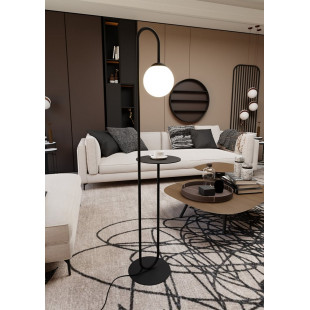 Lampa podłogowa szklana kula ze stolikiem Bari czarny / opal Emibig