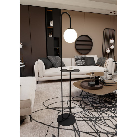 Lampa podłogowa szklana kula ze stolikiem Bari czarny / opal Emibig