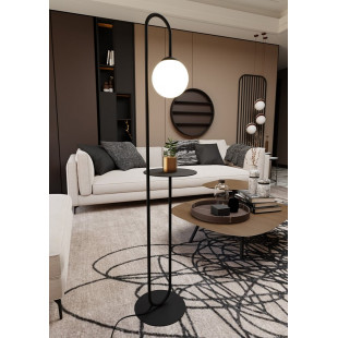 Lampa podłogowa szklana kula ze stolikiem Bari czarny / opal Emibig