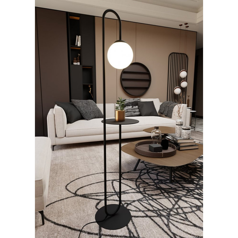 Lampa podłogowa szklana kula ze stolikiem Bari czarny / opal Emibig