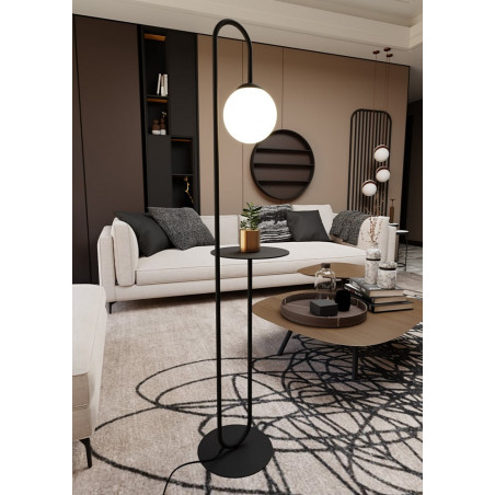 Lampa podłogowa szklana kula ze stolikiem Bari czarny / opal Emibig