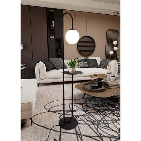 Lampa podłogowa szklana kula ze stolikiem Bari czarny / opal Emibig