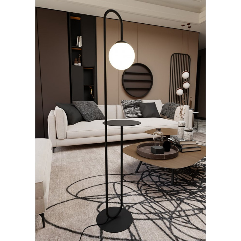 Lampa podłogowa szklana kula ze stolikiem Bari czarny / opal Emibig