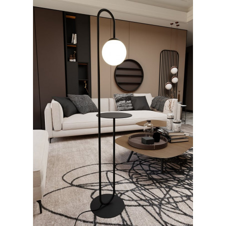 Lampa podłogowa szklana kula ze stolikiem Bari czarny / opal Emibig