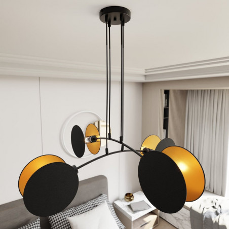 Lampa wisząca 4 punktowa z abażurami Motif 82 czarny / złoty Emibig