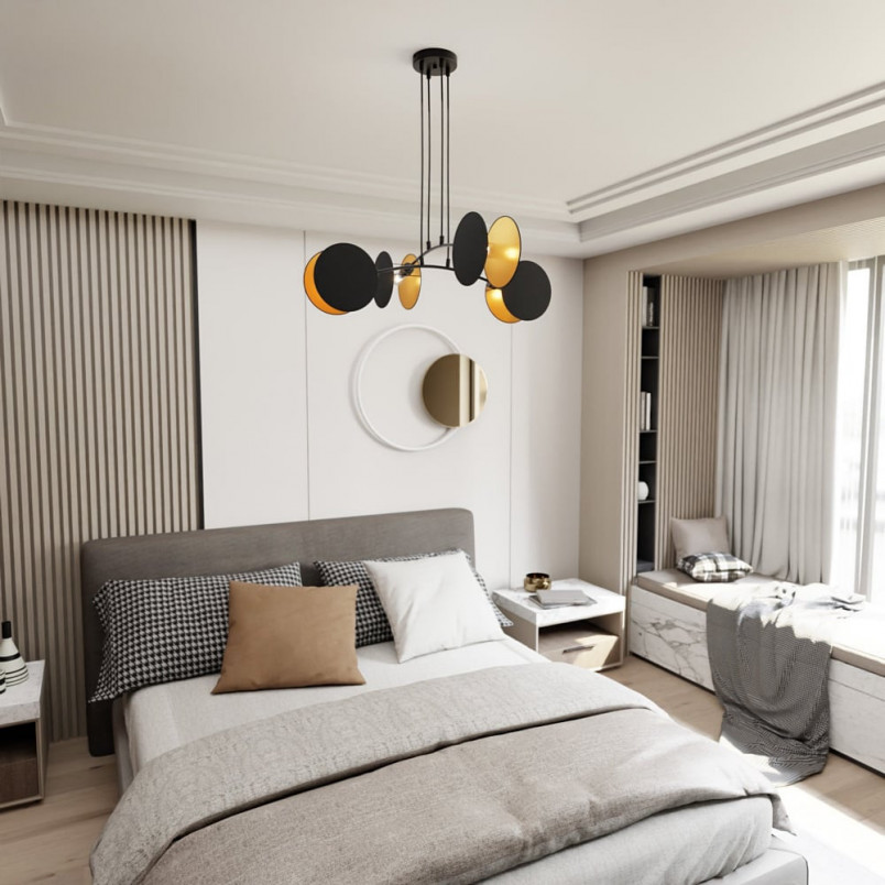 Lampa wisząca 4 punktowa z abażurami Motif 82 czarny / złoty Emibig