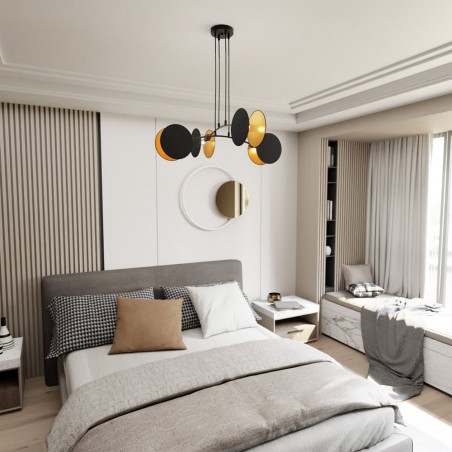 Lampa wisząca 4 punktowa z abażurami Motif 82 czarny / złoty Emibig