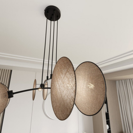 Lampa wisząca boho 4 punktowa Motif 82cm czarny / naturalny Emibig
