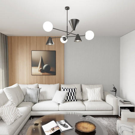 Lampa sufitowa szklana 6 punktowa Hermes 86cm biały / czarny Emibig