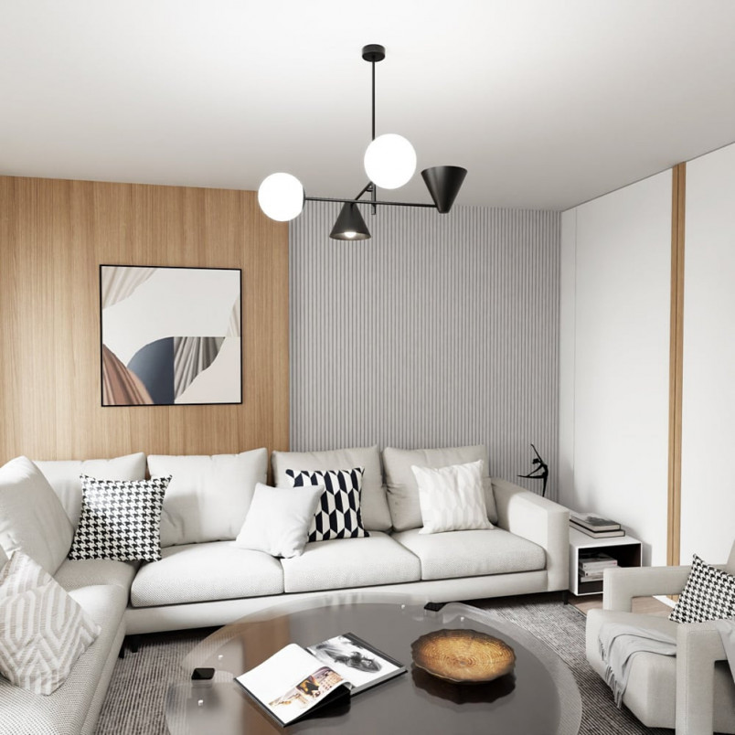 Lampa sufitowa szklana 6 punktowa Hermes 86cm biały / czarny Emibig
