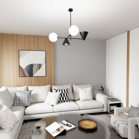 Lampa sufitowa szklana 6 punktowa Hermes 86cm biały / czarny Emibig