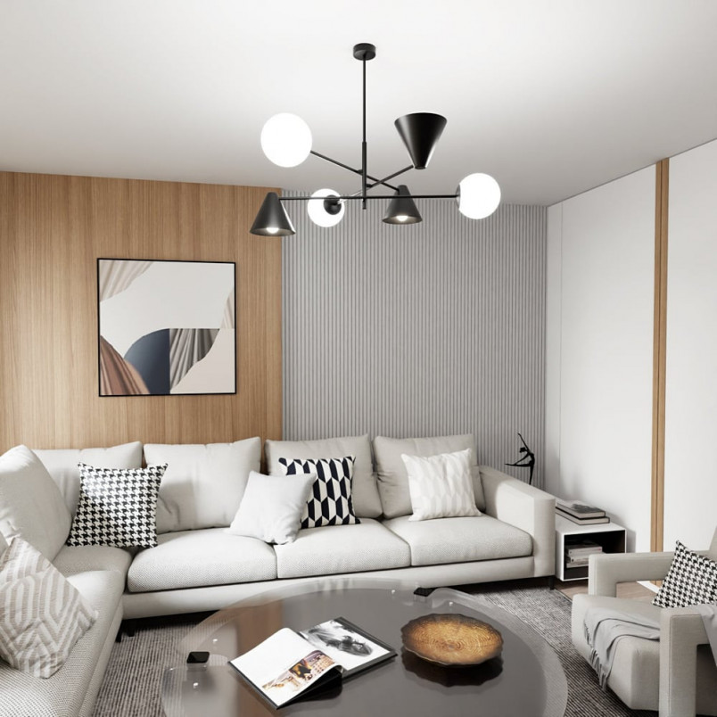Lampa sufitowa szklana 6 punktowa Hermes 86cm biały / czarny Emibig