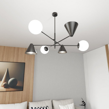Lampa sufitowa szklana 6 punktowa Hermes 86cm biały / czarny Emibig