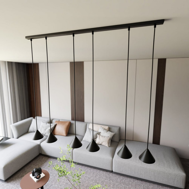 Lampa wisząca 6 punktowa na listwie Elit 116cm czarna Emibig