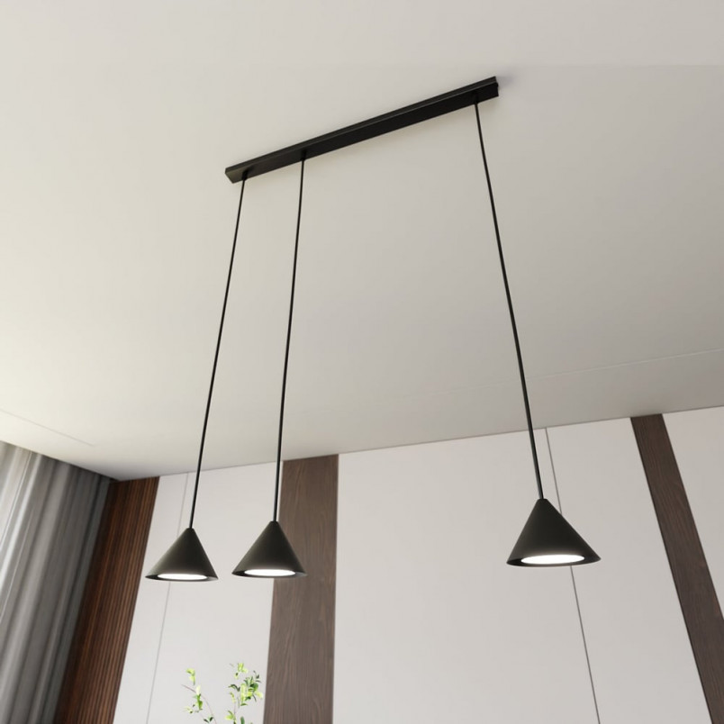 Lampa wisząca potrójna na listwie Elit 70cm czarna Emibig