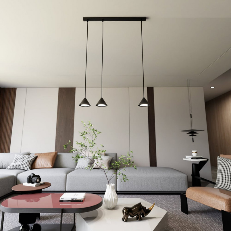 Lampa wisząca potrójna na listwie Elit 70cm czarna Emibig