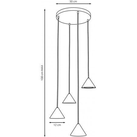 Lampa wisząca 4 stożki Elit 30cm złota Emibig