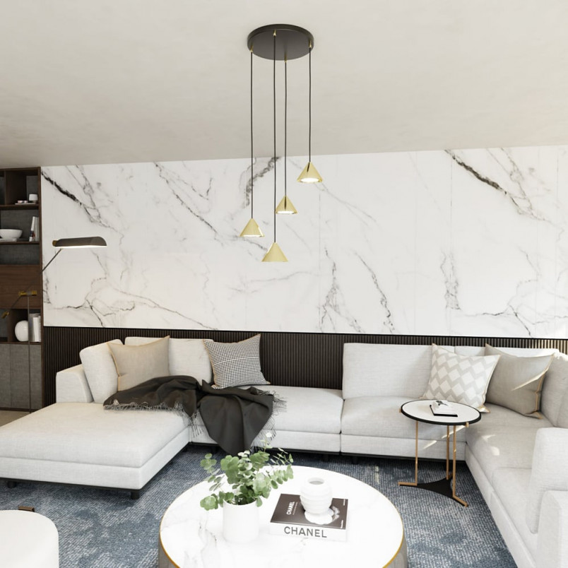 Lampa wisząca 4 stożki Elit 30cm złota Emibig