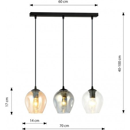 Lampa wisząca szklana potrójna Istar III czarny/multikolor marki Emibig