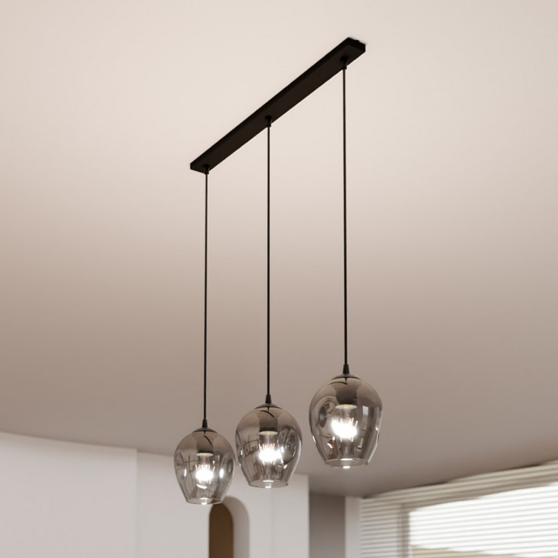 Lampa wisząca szklana potrójna Istar III czarno-grafitowa marki Emibig