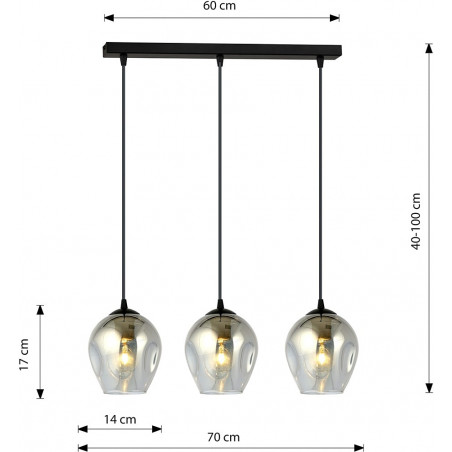 Lampa wisząca szklana potrójna Istar III czarno-grafitowa marki Emibig