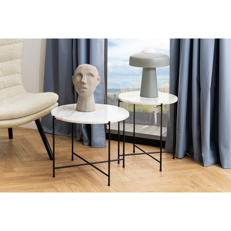 Stolik okrągły marmurowy Avila 52cm H40cm biały marmur / czarny Actona