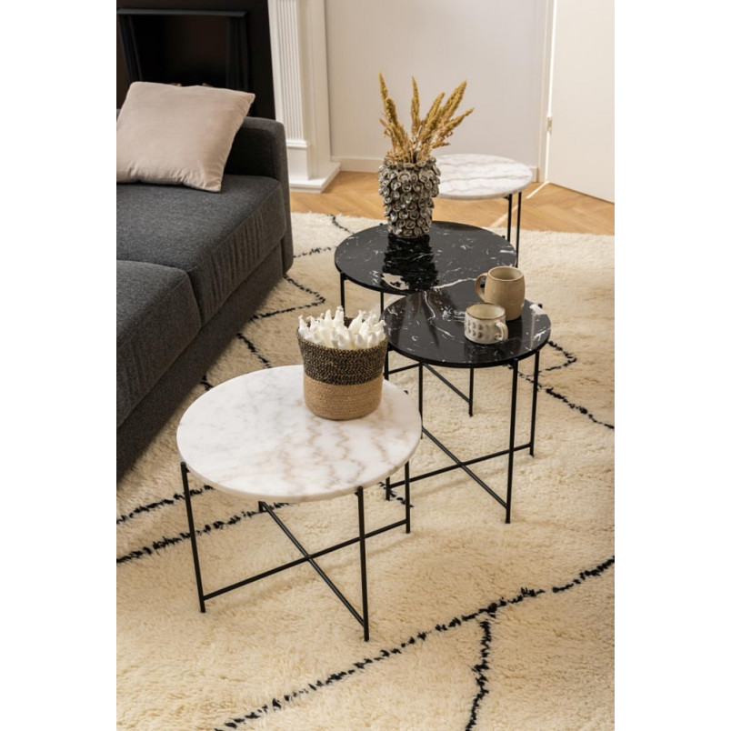 Stolik okrągły marmurowy Avila 52cm H40cm biały marmur / czarny Actona
