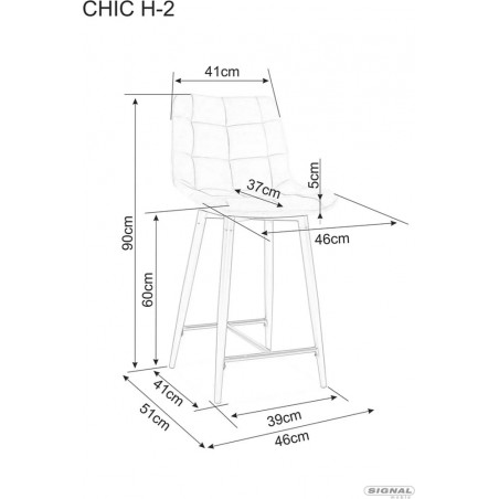 Krzesło barowe welurowe pikowane Chic Velvet 60cm curry Signal