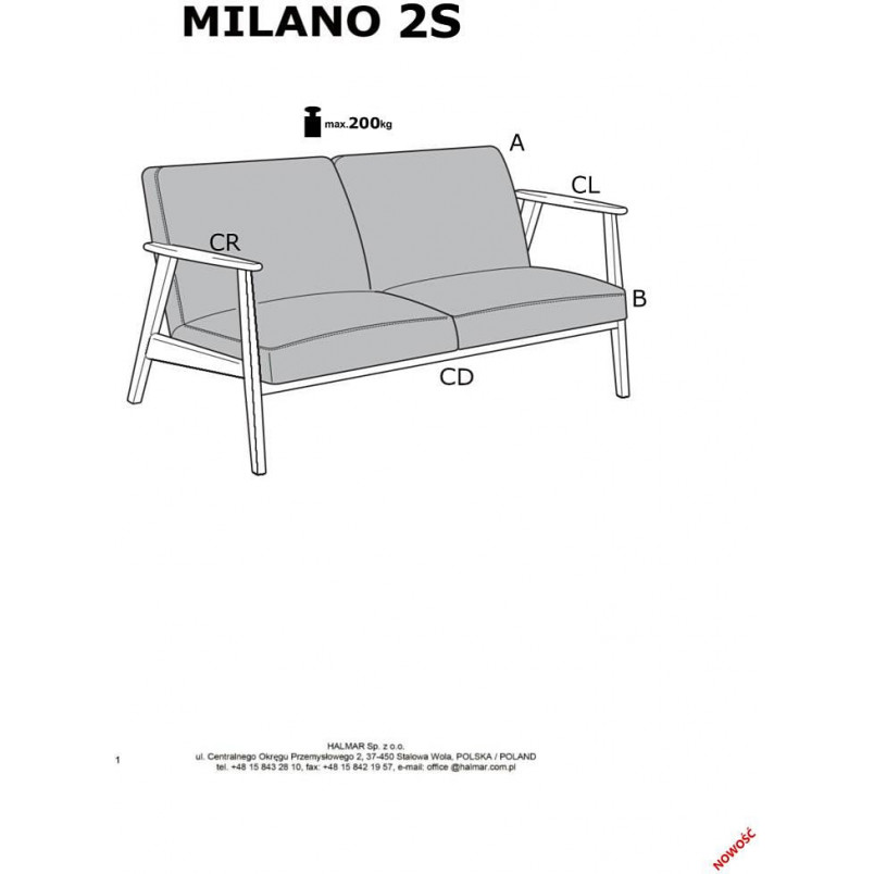 Sofa 2 osobowa prl / vintage Milano 120cm orzech / jasny beż Castel 04 Halmar