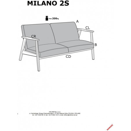 Sofa 2 osobowa prl / vintage Milano 120cm orzech / jasny beż Castel 04 Halmar