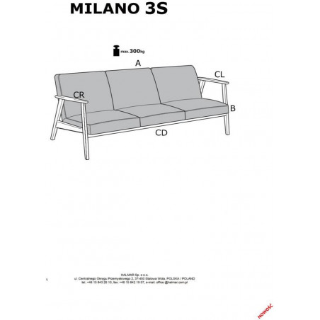 Sofa 3 osobowa prl / vintage Milano 175cm orzech / oliwka Castel 39 Halmar