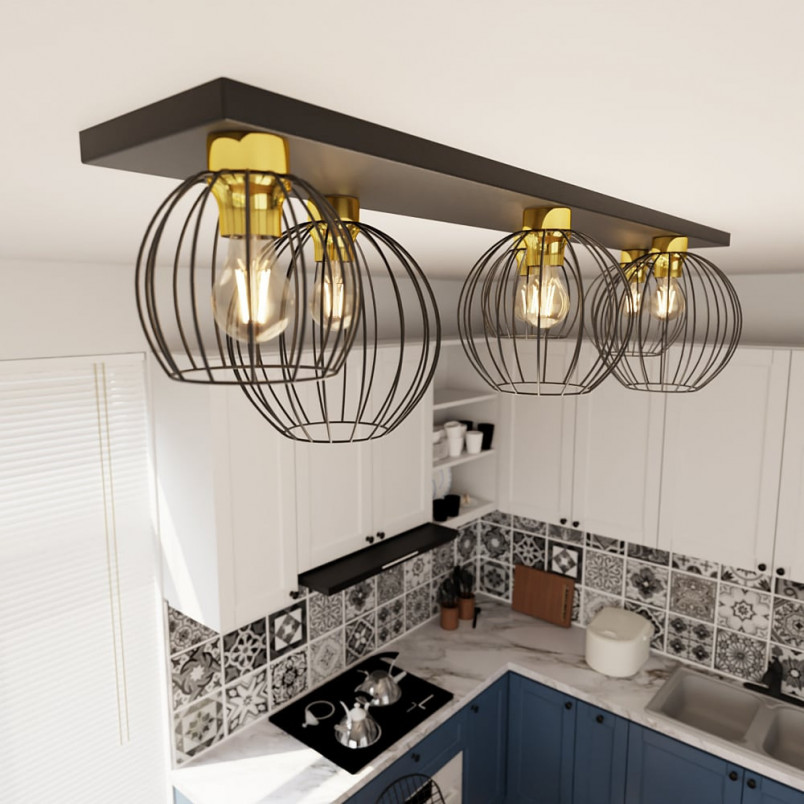 Plafon druciane kule Nest VI 126cm czarno-złoty Emibig