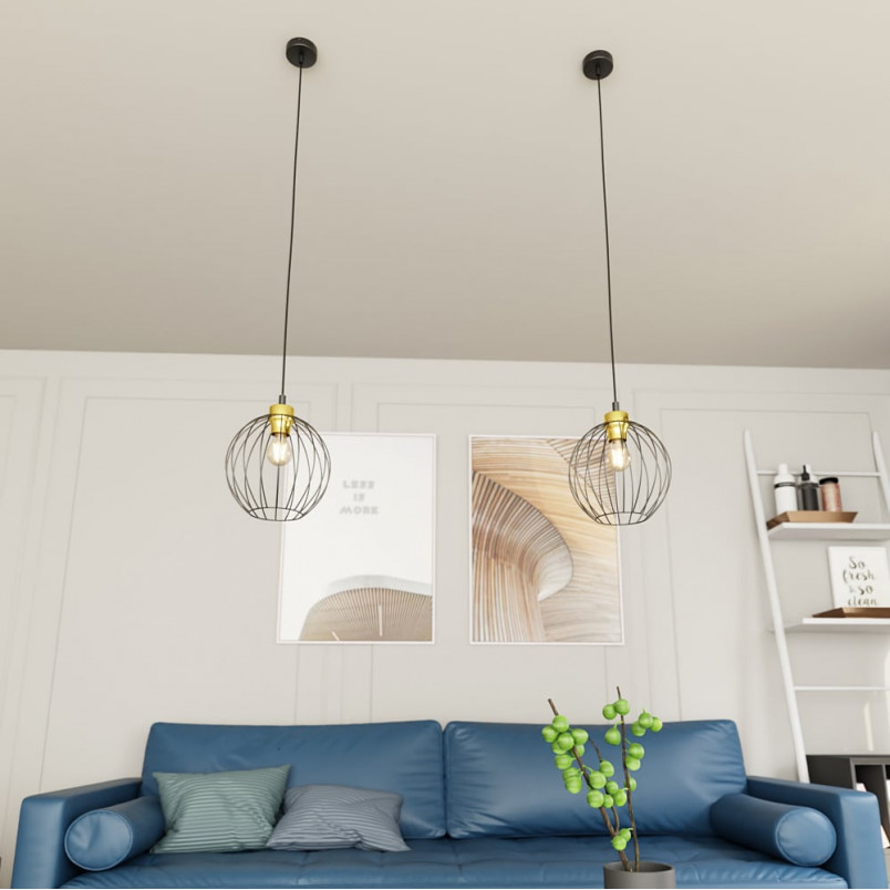 Lampa wisząca druciana kula Nando 24cm czarno-złota Emibig