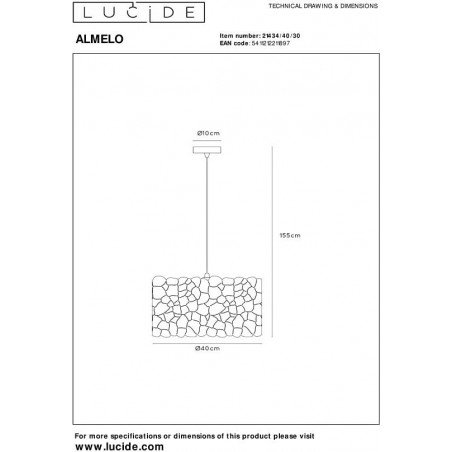 Lampa wisząca dekoracyjna Almelo 40cm czarny / matowe złoto / mosiądz Lucide