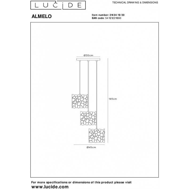 Lampa wisząca dekoracyjna potrójna Almelo III 45cm czarny / matowe złoto / mosiądz Lucide