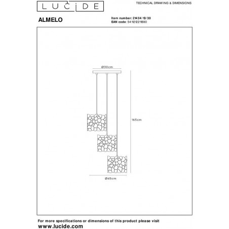 Lampa wisząca dekoracyjna potrójna Almelo III 45cm czarny / matowe złoto / mosiądz Lucide