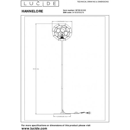 Lampa podłogowa kula modern Hannelore 30cm H150cm matowe złoto / mosiądz Lucide