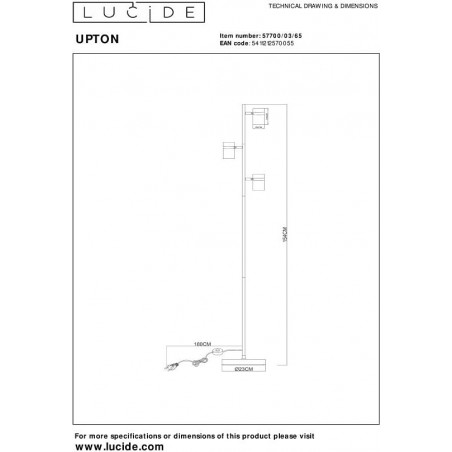 Lampa podłogowa szklana 3 punktowa Upton 154cm szkło dymione / czarny Lucide