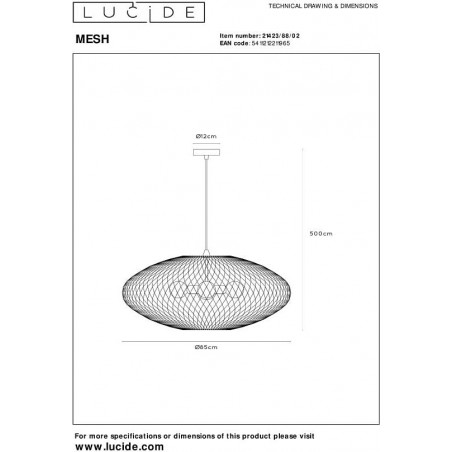 Lampa wisząca ażurowa Mesh 85cm matowe złoto / mosiądz Lucide