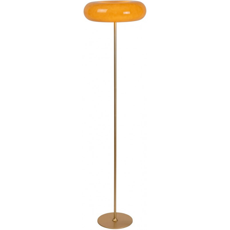 Lampa podłogowa szklana retro Sentino 150cm taupe / matowe złoto / mosiądz Lucide