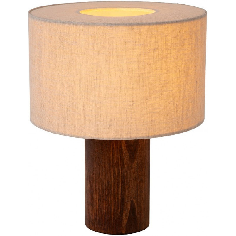 Lampa stołowa japandi na drewnianej podstawie Tachina 25cm H31,5cm len Lucide