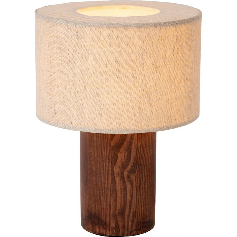 Lampa stołowa japandi na drewnianej podstawie Tachina 15cm H20,5cm len Lucide