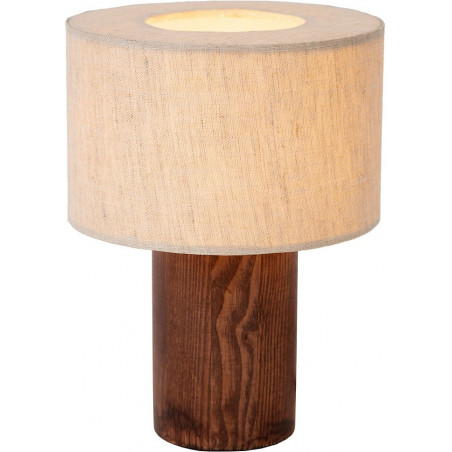 Lampa stołowa japandi na drewnianej podstawie Tachina 15cm H20,5cm len Lucide