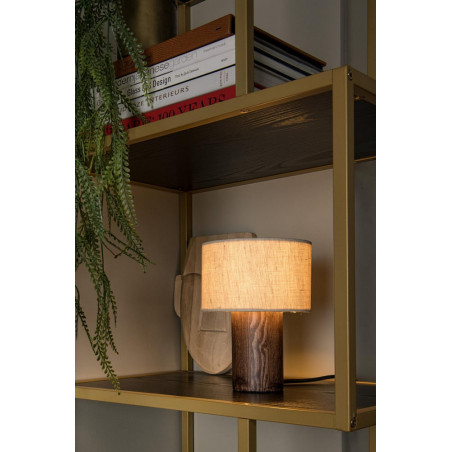 Lampa stołowa japandi na drewnianej podstawie Tachina 15cm H20,5cm len Lucide
