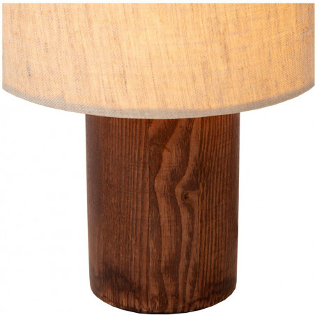 Lampa stołowa japandi na drewnianej podstawie Tachina 15cm H20,5cm len Lucide