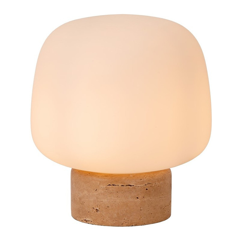 Lampa stołowa szklana na kamiennej podstawie Anston 22cm opal / trawertyn Lucide