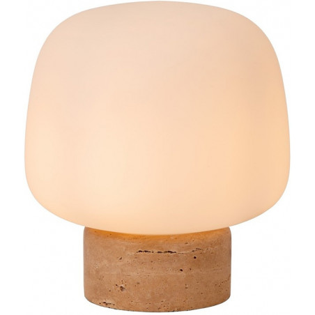 Lampa stołowa szklana na kamiennej podstawie Anston 22cm opal / trawertyn Lucide